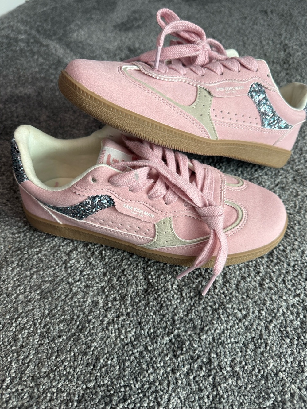 Sam Edelman Lenny Erika Pink Glitter Sneakers Kids Size 3 NWOT